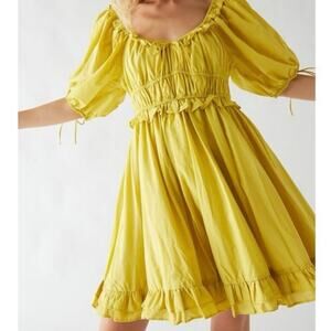 En Saison Puff Sleeve Mini Babydoll Dress Yellow Size Medium